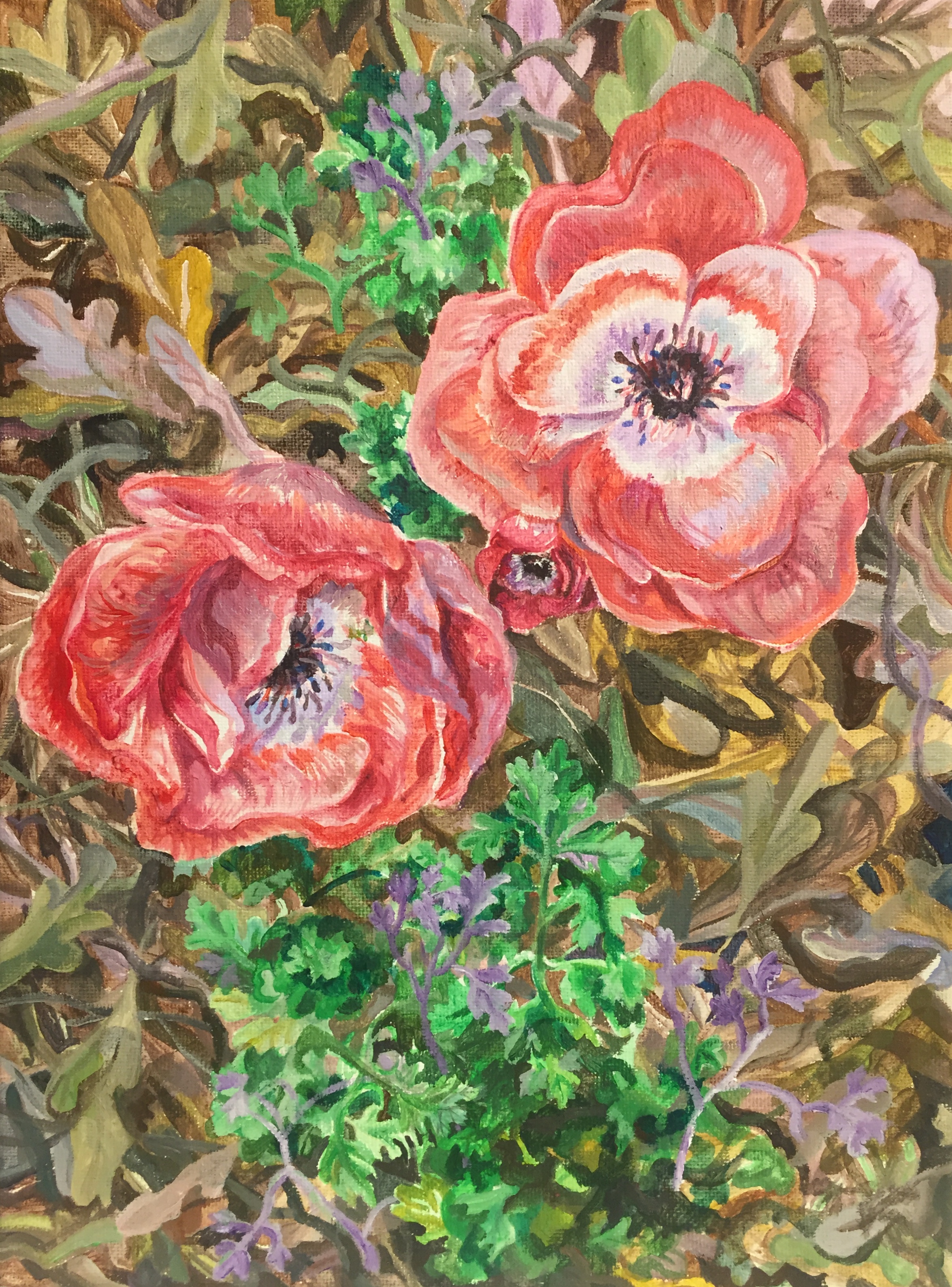 Spring poppies, acrylic on canvas, 9"x12", April 2018